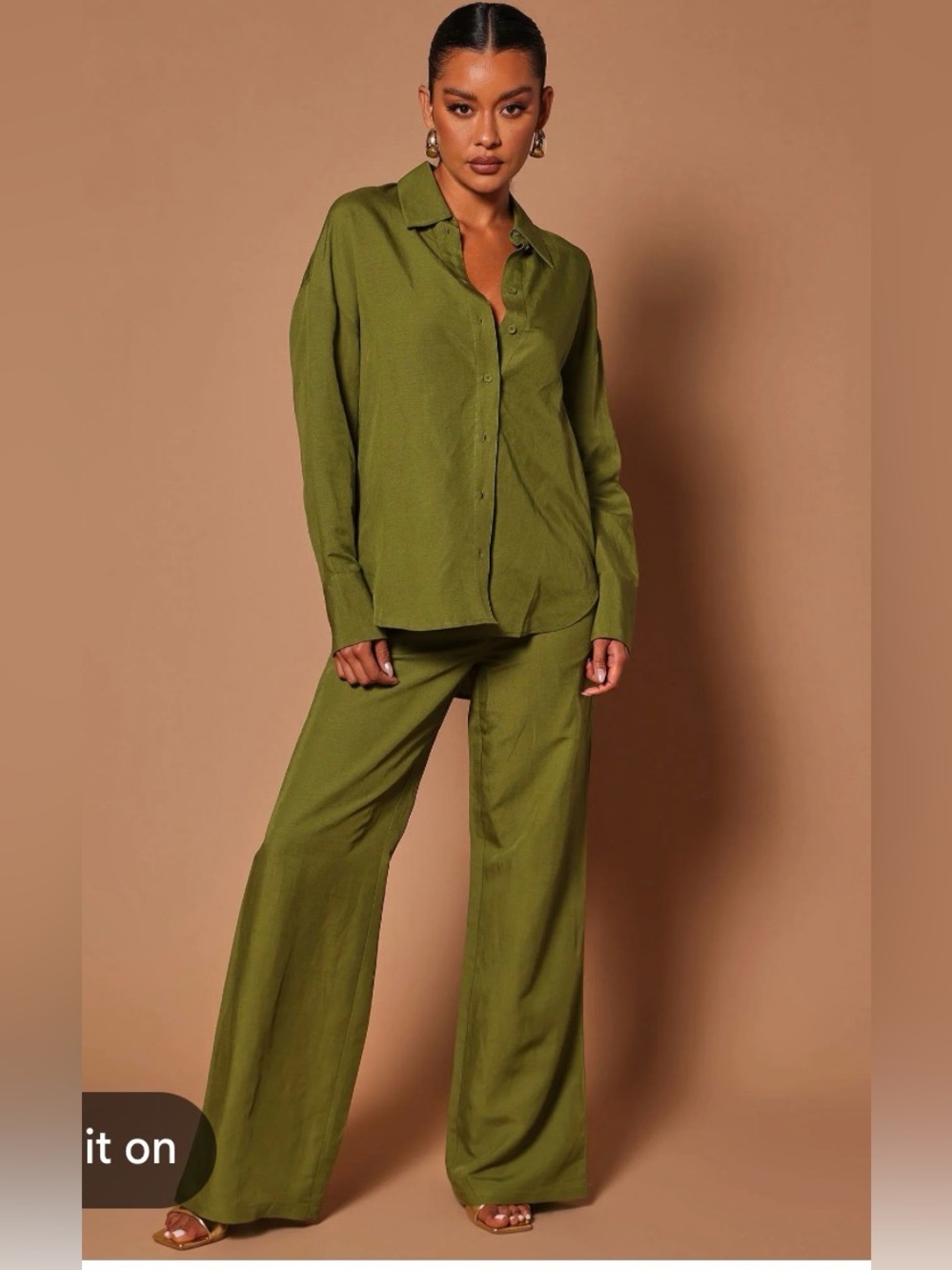 Nova Luxe - Olive Green women’s  Relaxed Dress Pants and Top Set
